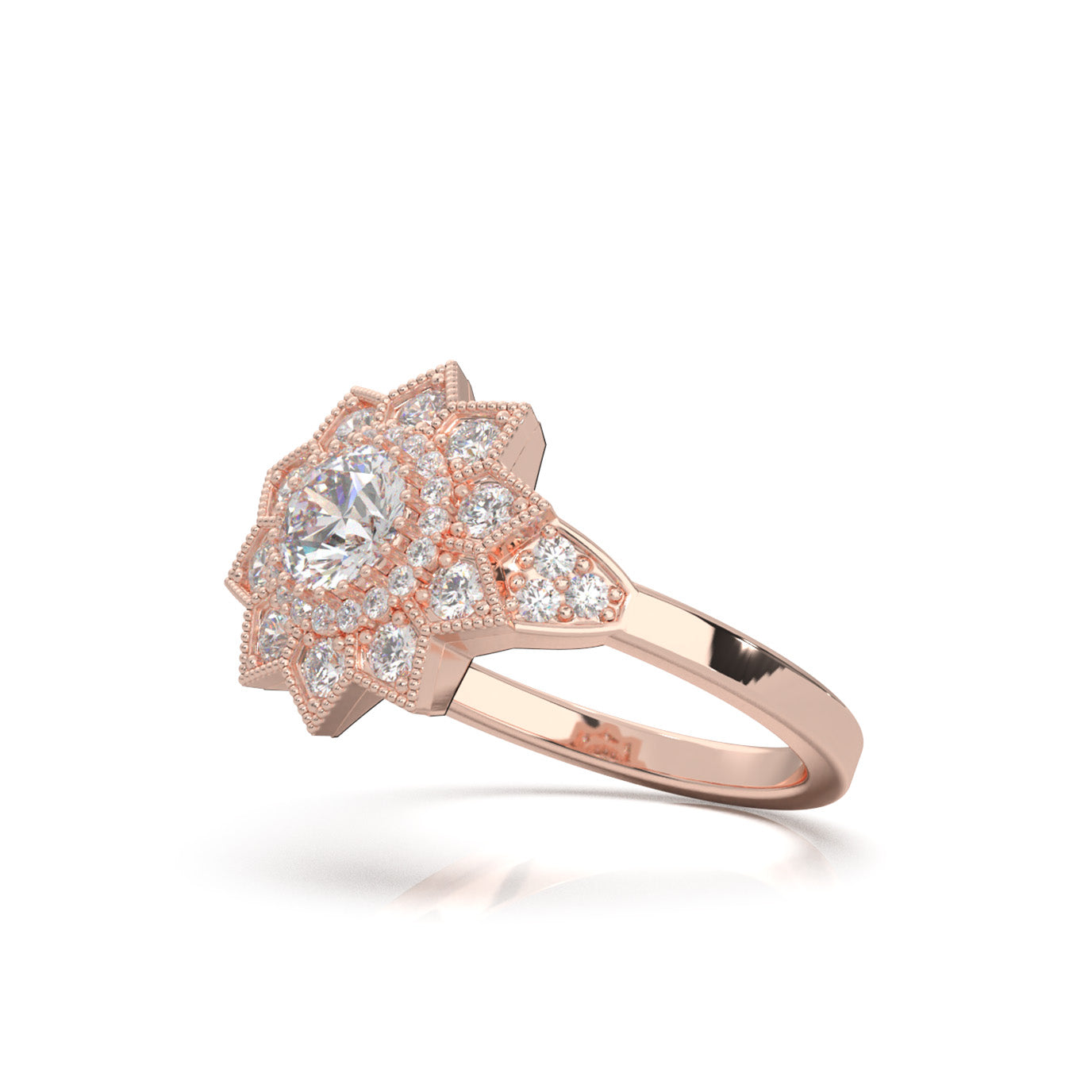 1.00 ct Moissanite Round Cut Star Halo Engagement Ring in 14k Rose Gold