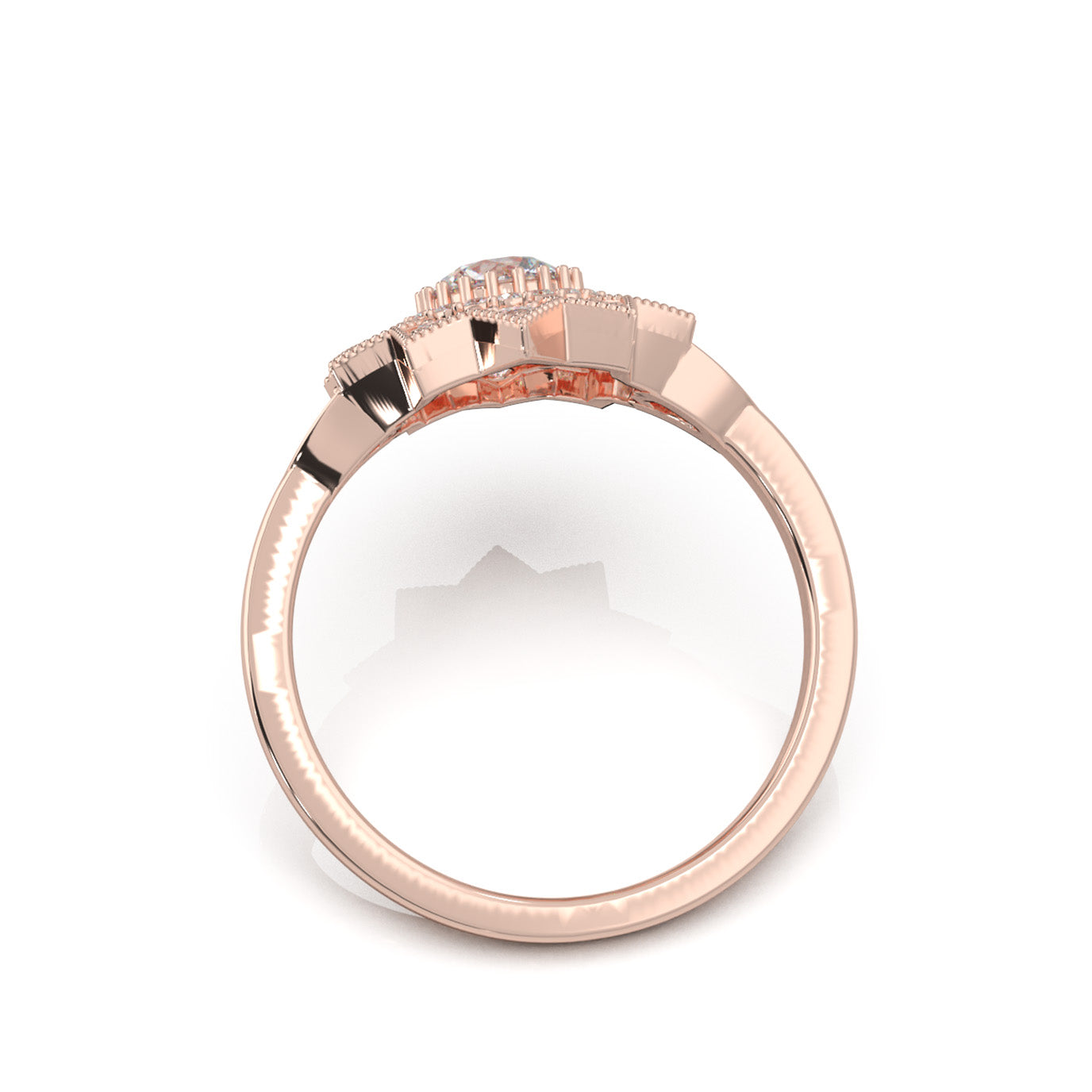 1.00 ct Moissanite Round Cut Star Halo Engagement Ring in 10k Rose Gold