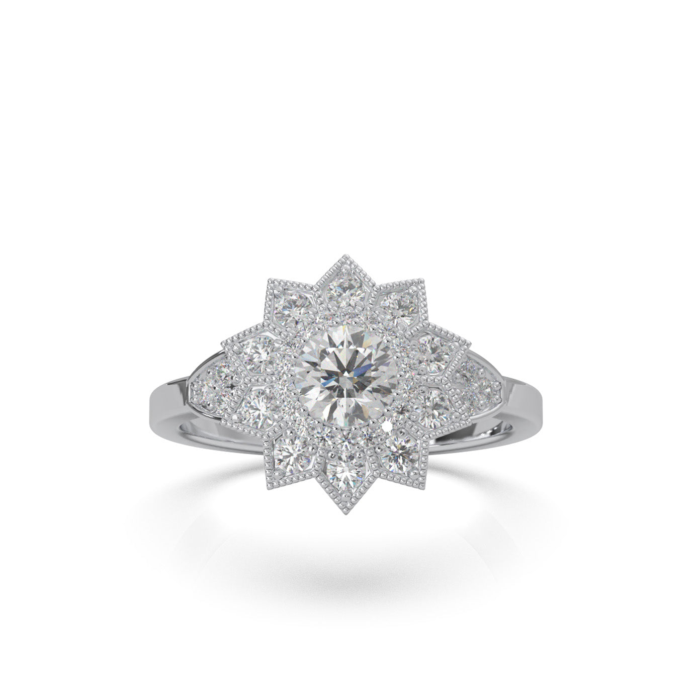 1.00 ct Moissanite Round Cut Star Halo Engagement Ring in 14k White Gold