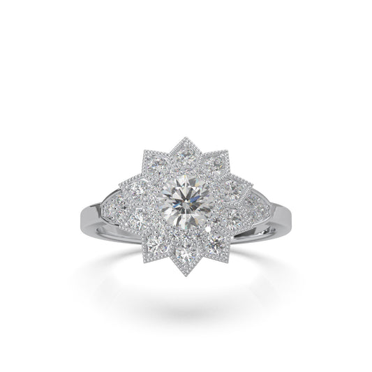 1.00 ct Natural Diamond Round Cut Star Halo Engagement Ring in 10k White Gold