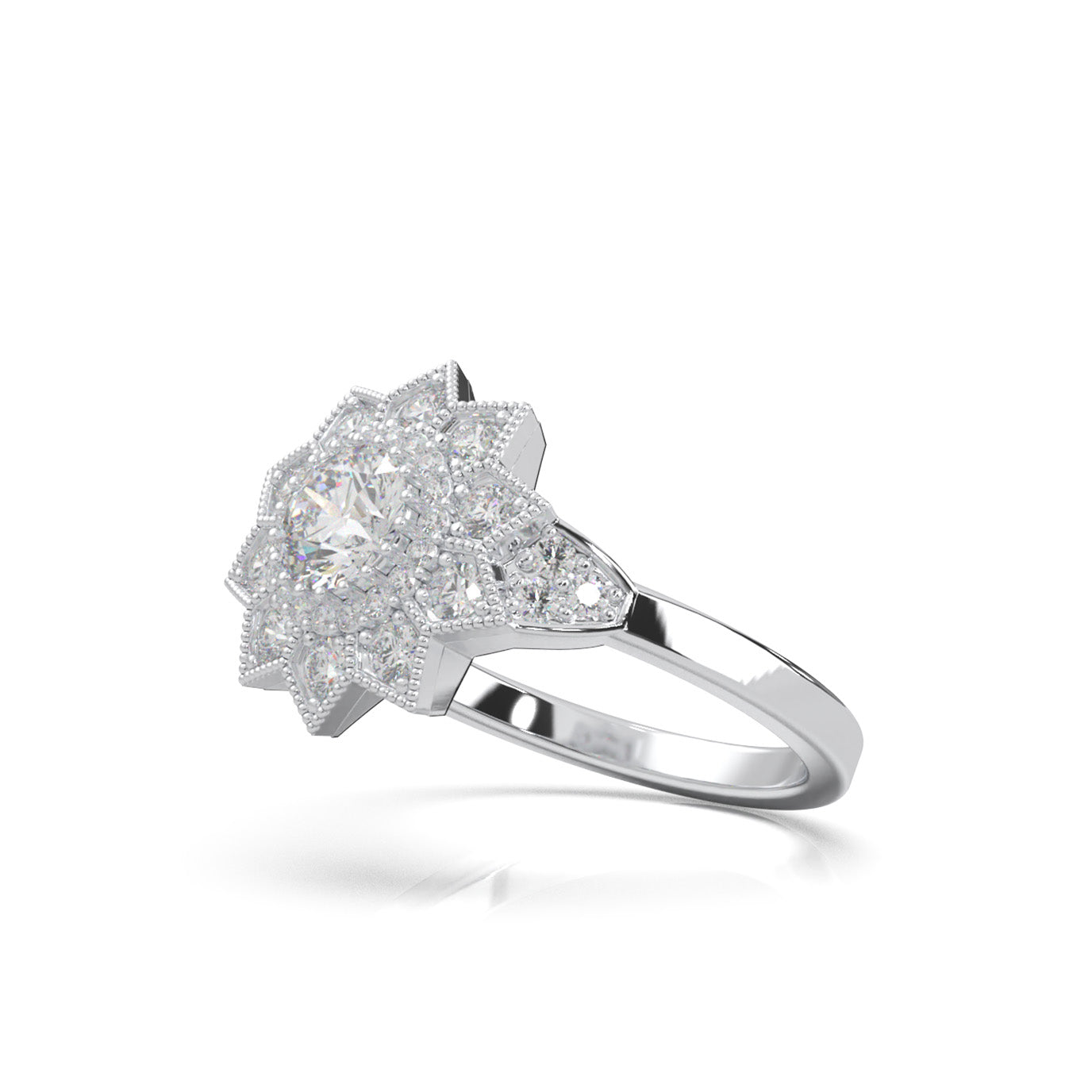 1.00 ct Lab Grown Diamond Round Cut Star Halo Engagement Ring in 14k White Gold