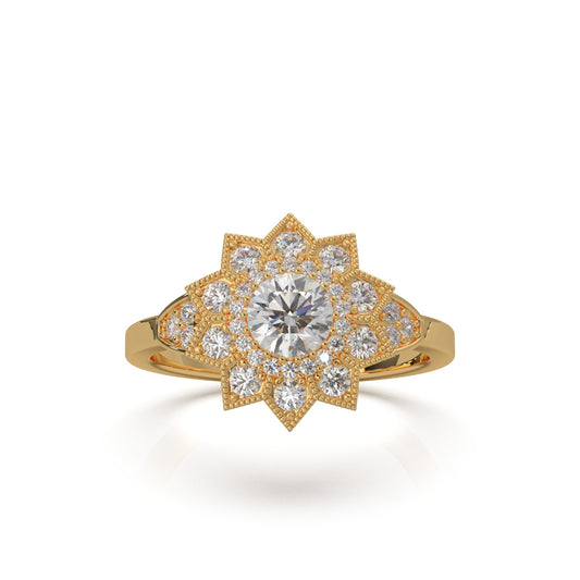 1.00 ct Natural Diamond Round Cut Star Halo Engagement Ring in 10k Yellow Gold