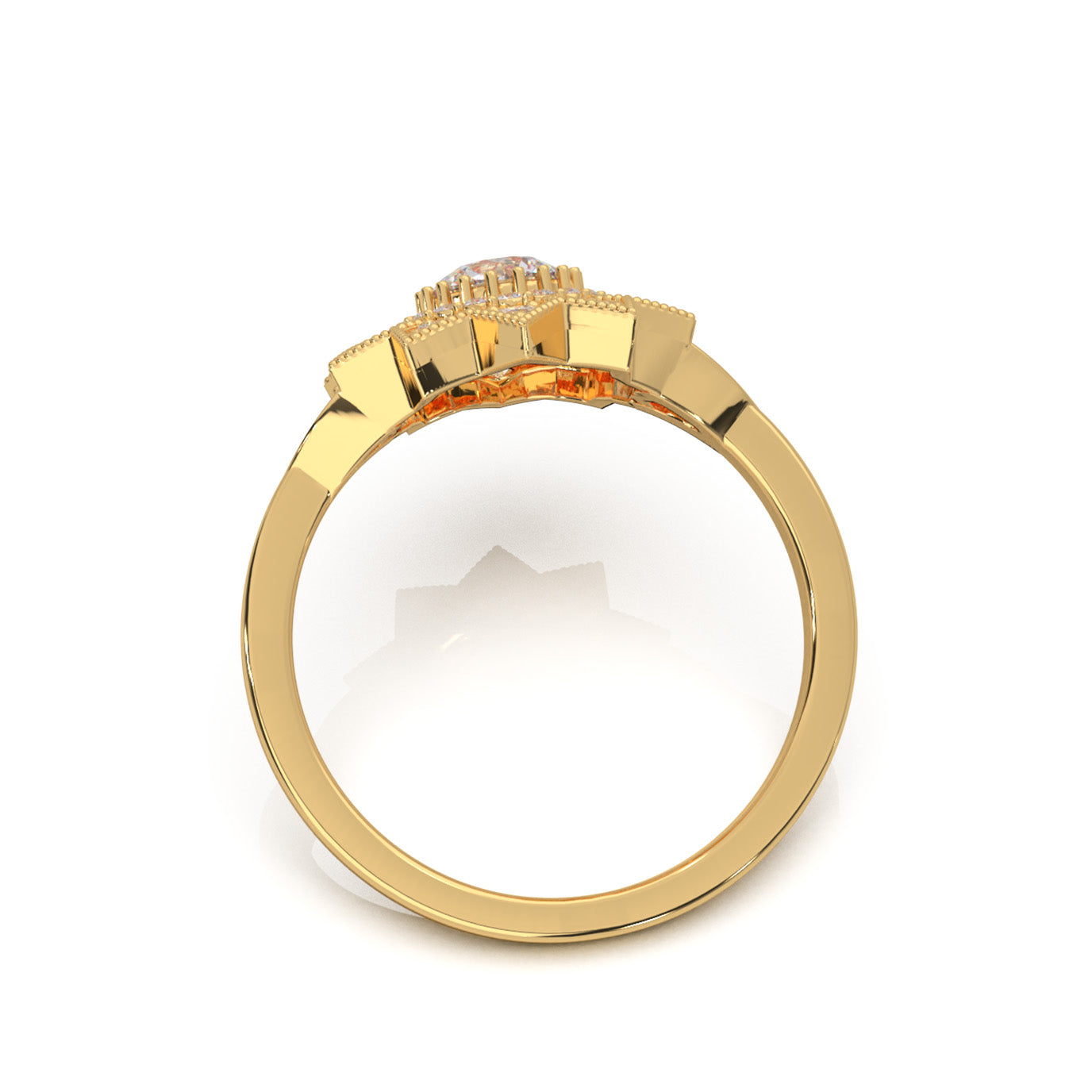 1.00 ct Lab Grown Diamond Round Cut Star Halo Engagement Ring in 14k Yellow Gold