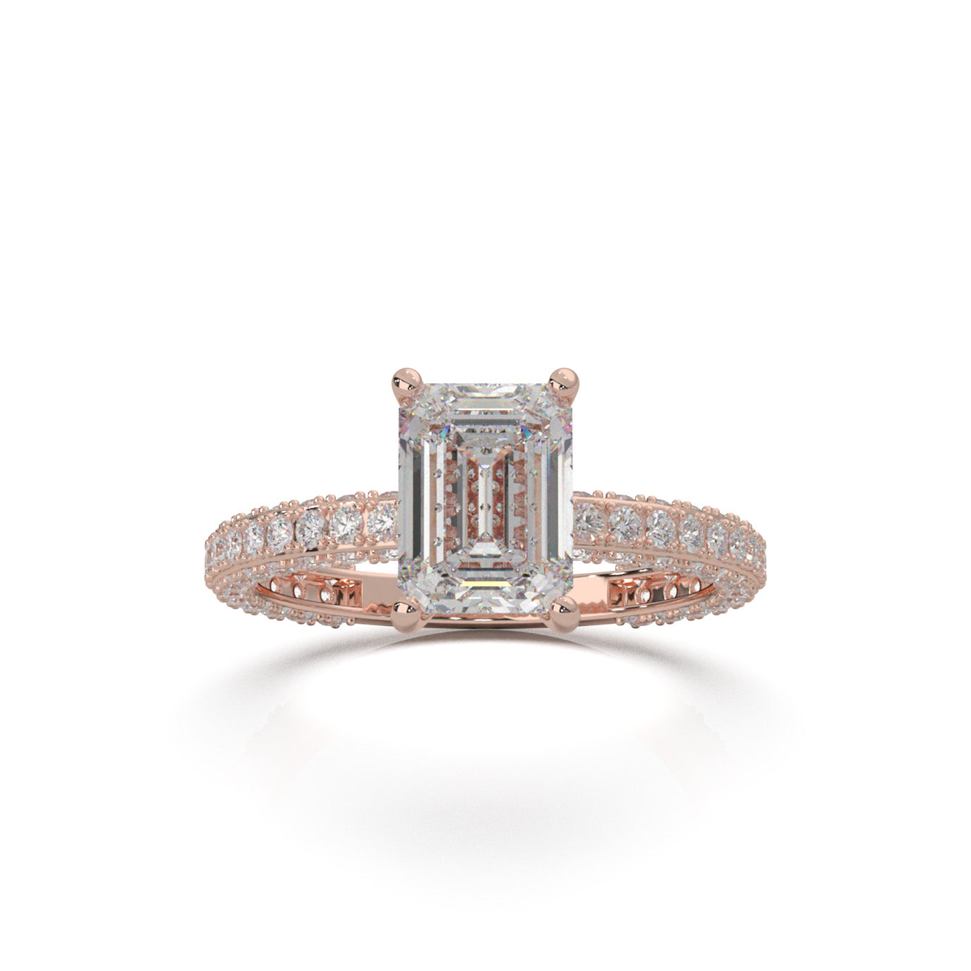 1.30 ct Lab Grown Diamond Emerald Cut Hidden Halo Engagement Ring ISSUE in 14k Rose Gold