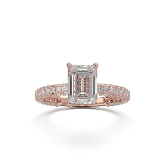 1.30 ct Lab Grown Diamond Emerald Cut Hidden Halo Engagement Ring ISSUE in 14k Rose Gold