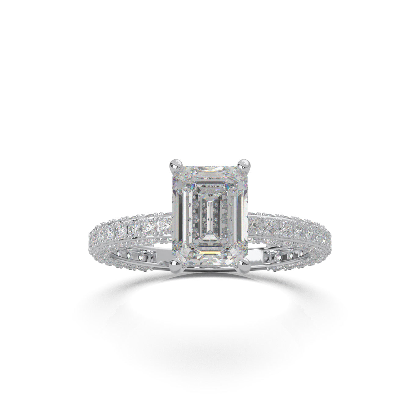 1.30 ct Natural Diamond Emerald Cut Hidden Halo Engagement Ring ISSUE in 14k White Gold