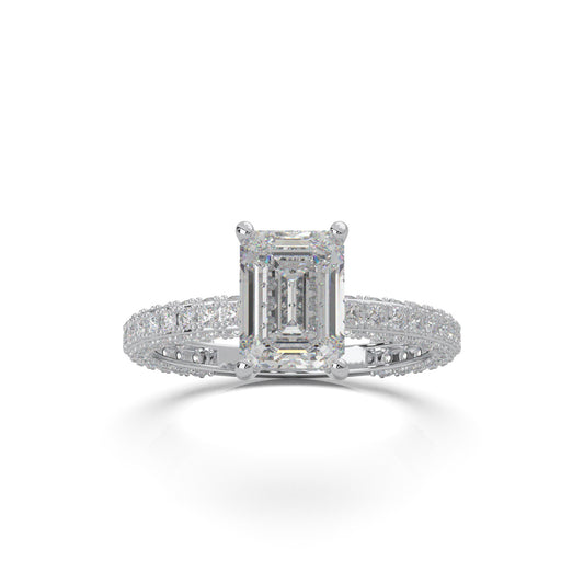 1.30 ct Natural Diamond Emerald Cut Hidden Halo Engagement Ring ISSUE in 14k White Gold