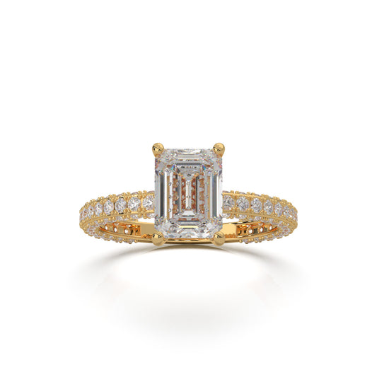 1.30 ct Natural Diamond Emerald Cut Hidden Halo Engagement Ring ISSUE in 14k Yellow Gold