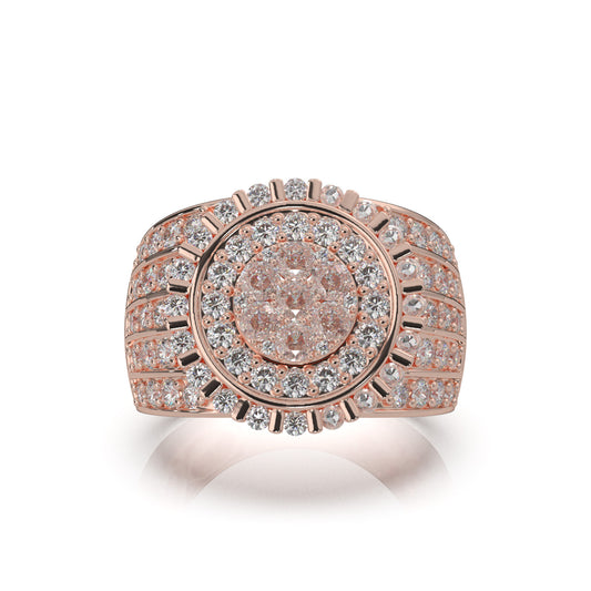 2.90 ct Moissanite Round Custer Bar Set Halo Mens Ring in 14k Rose Gold