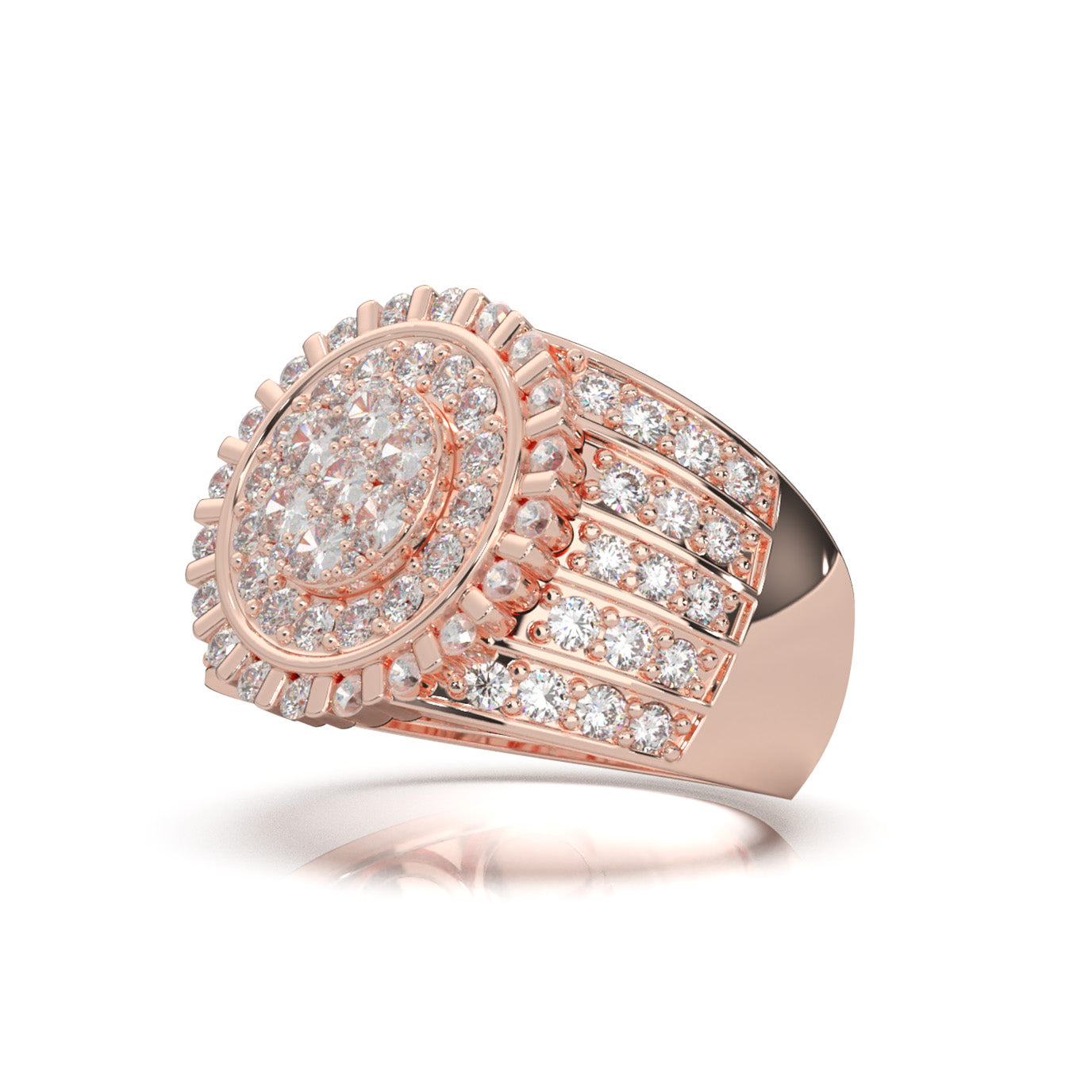 2.90 ct Natural Diamond Round Custer Bar Set Halo Mens Ring in 10k Rose Gold