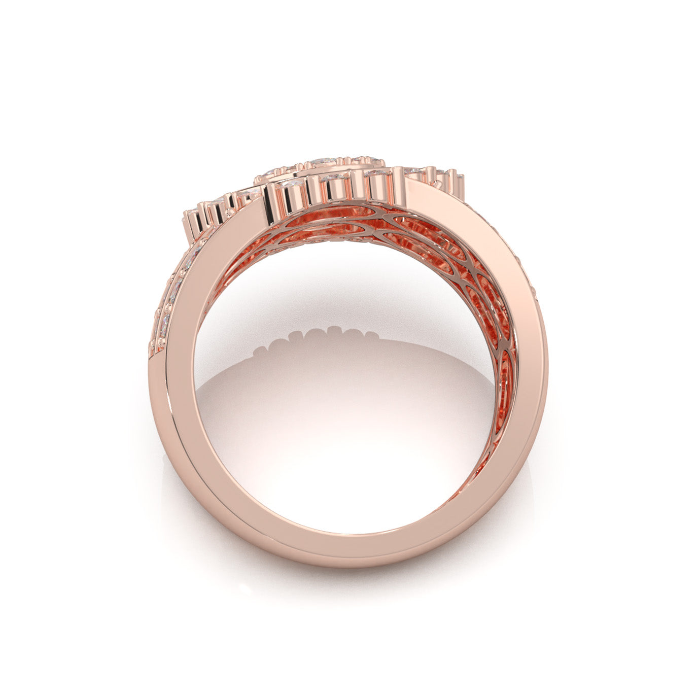 2.90 ct Moissanite Round Custer Bar Set Halo Mens Ring in 10k Rose Gold