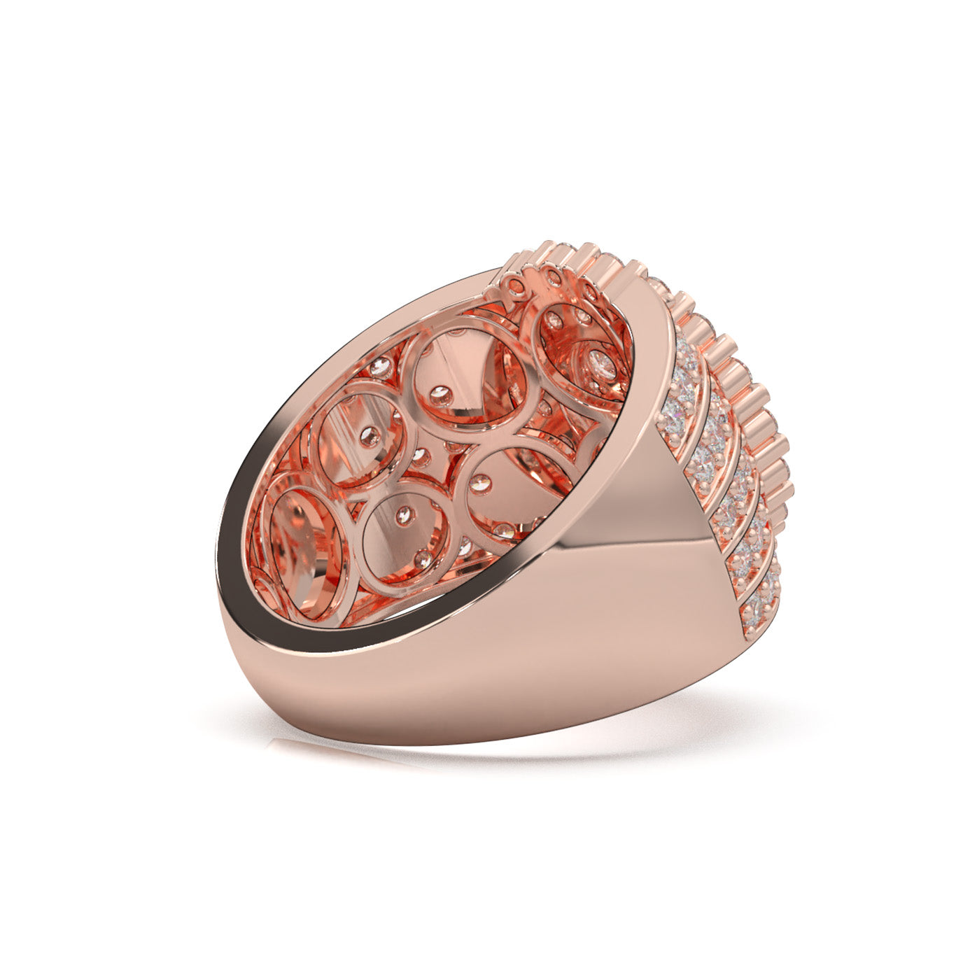 2.90 ct Natural Diamond Round Custer Bar Set Halo Mens Ring in 10k Rose Gold