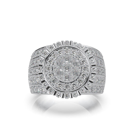 2.90 ct Lab Grown Diamond Round Custer Bar Set Halo Mens Ring in 14k White Gold