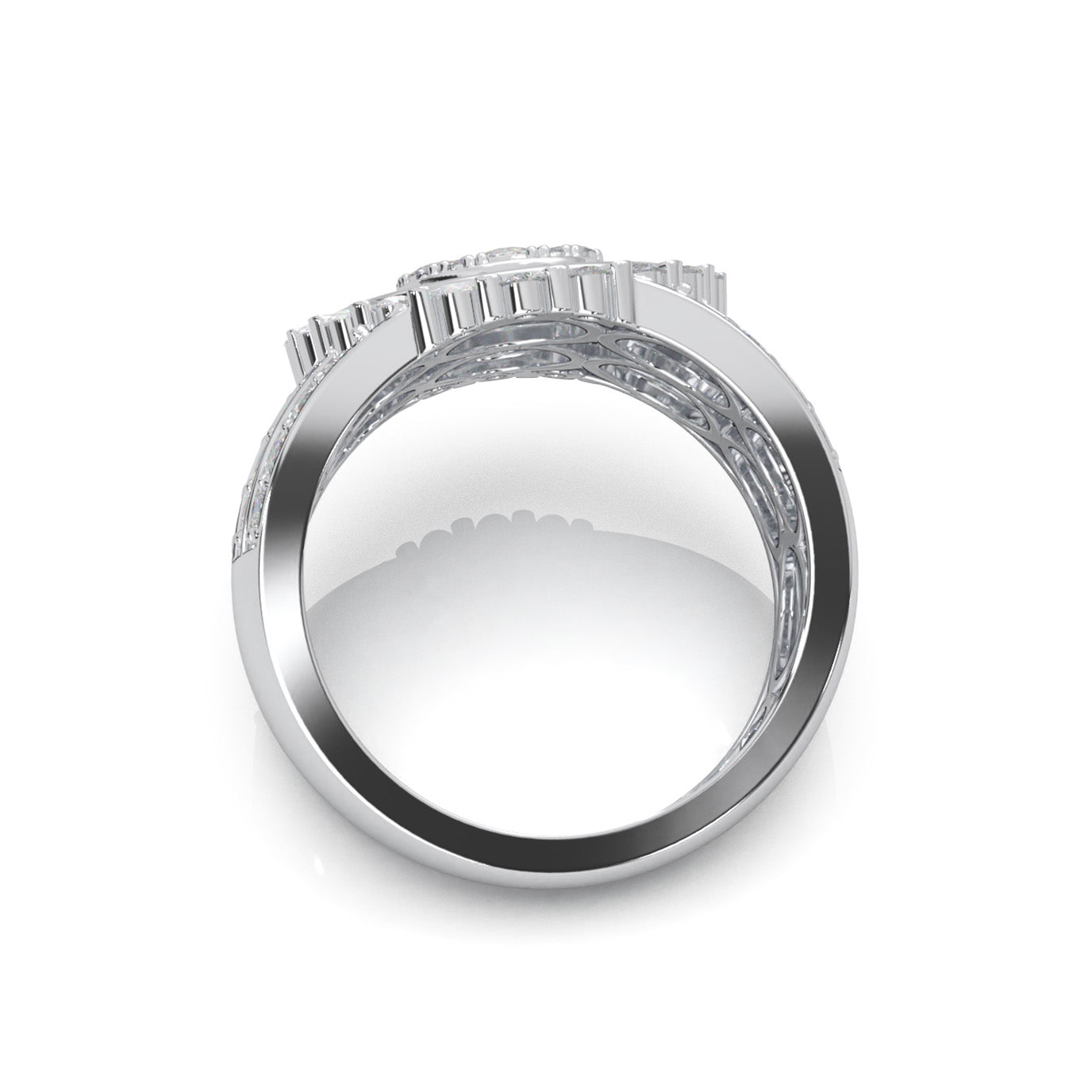 2.90 ct Moissanite Round Custer Bar Set Halo Mens Ring in 10k White Gold