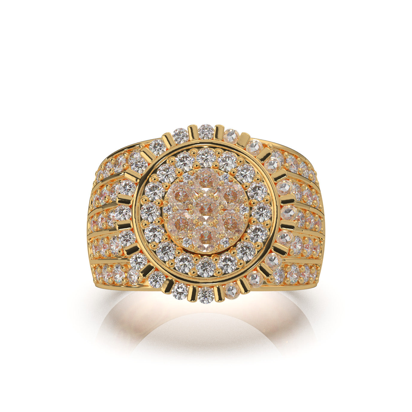 2.90 ct Natural Diamond Round Custer Bar Set Halo Mens Ring in 14k Yellow Gold