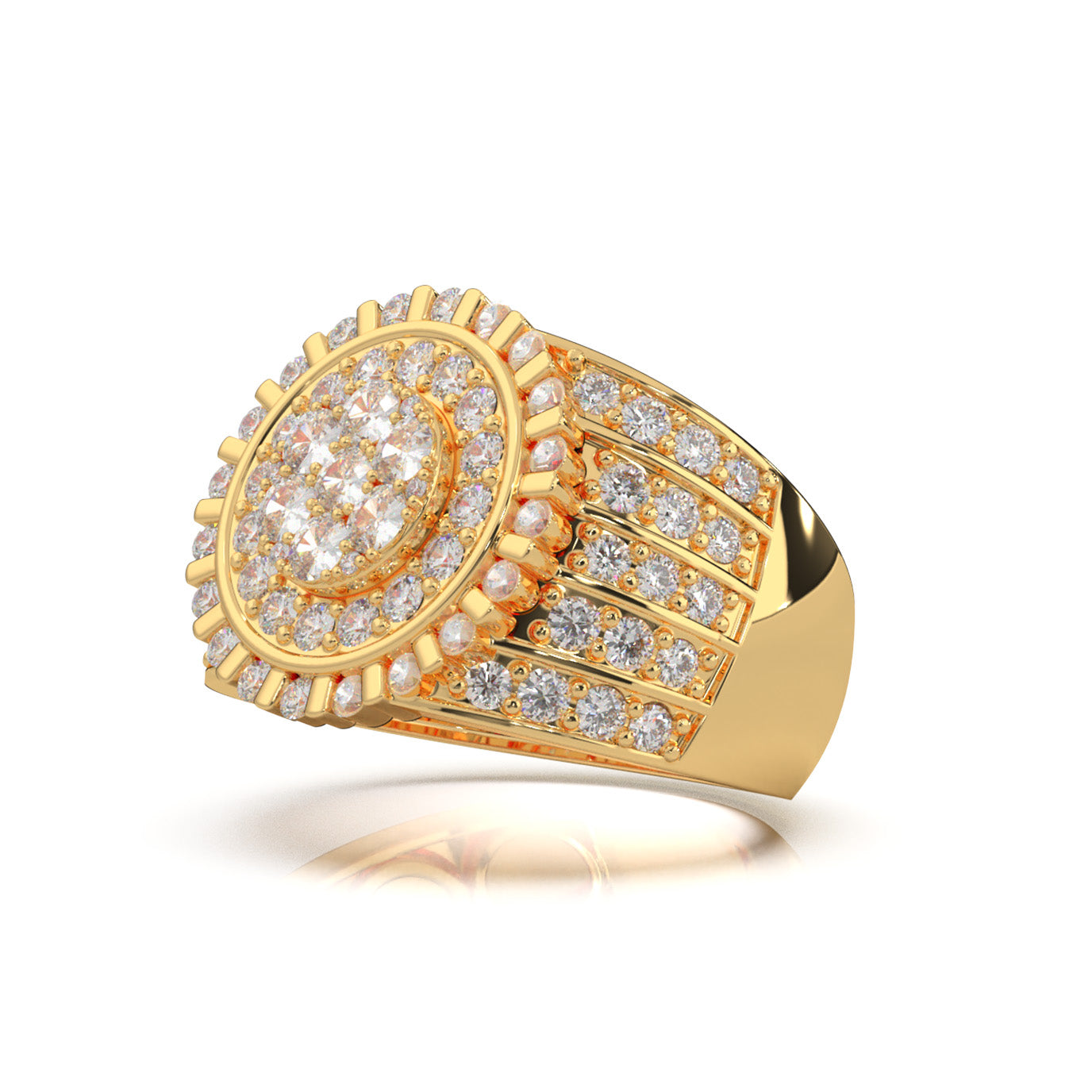2.90 ct Moissanite Round Custer Bar Set Halo Mens Ring in 10k Yellow Gold