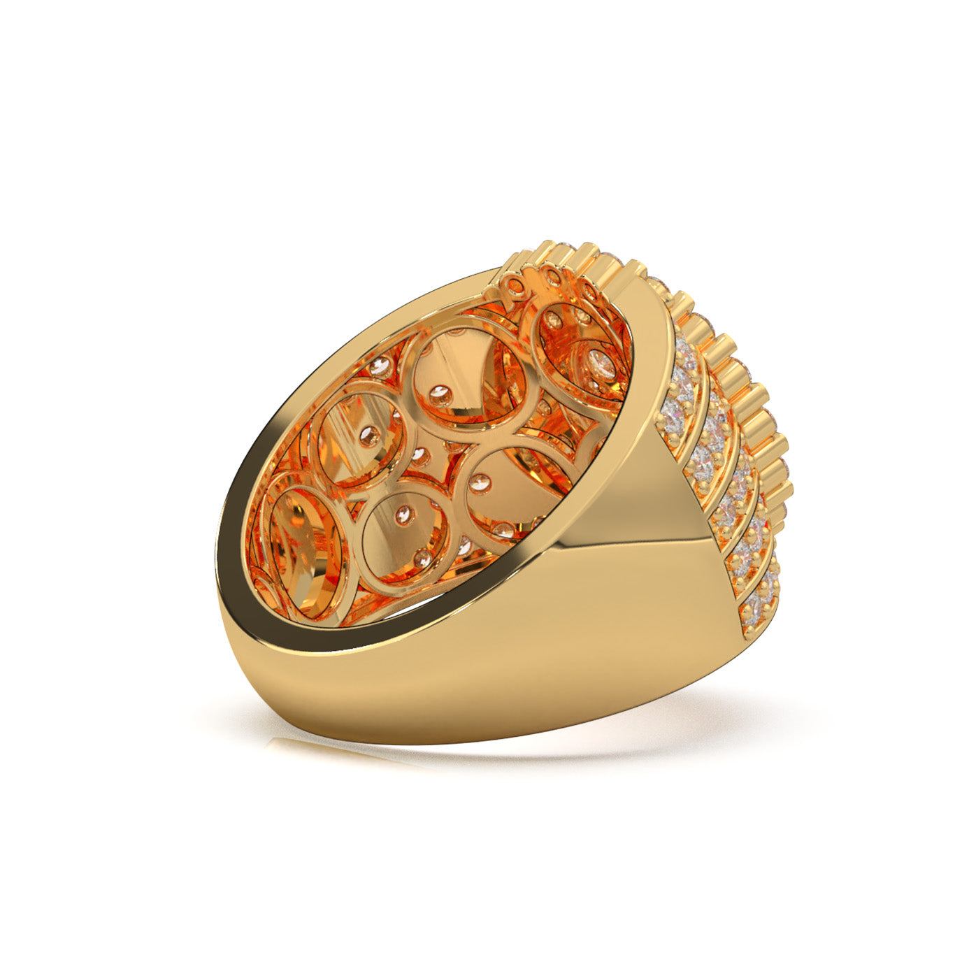 2.90 ct Lab Grown Diamond Round Custer Bar Set Halo Mens Ring in 14k Yellow Gold