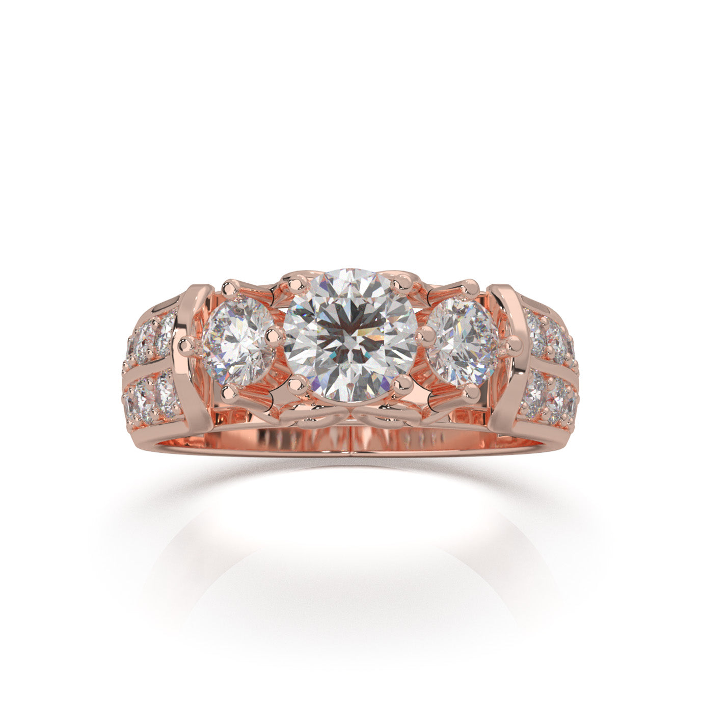 1.60 ct Moissanite 3Stone Rings in 14k Rose Gold