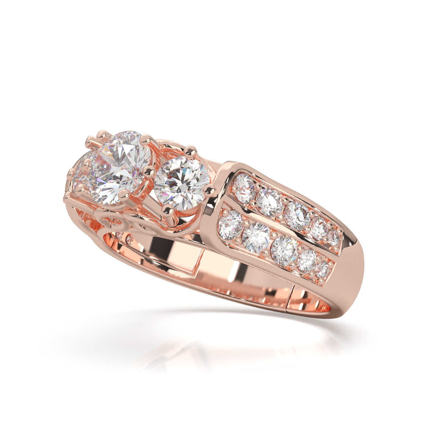 1.60 ct Natural Diamond 3Stone Rings in 14k Rose Gold
