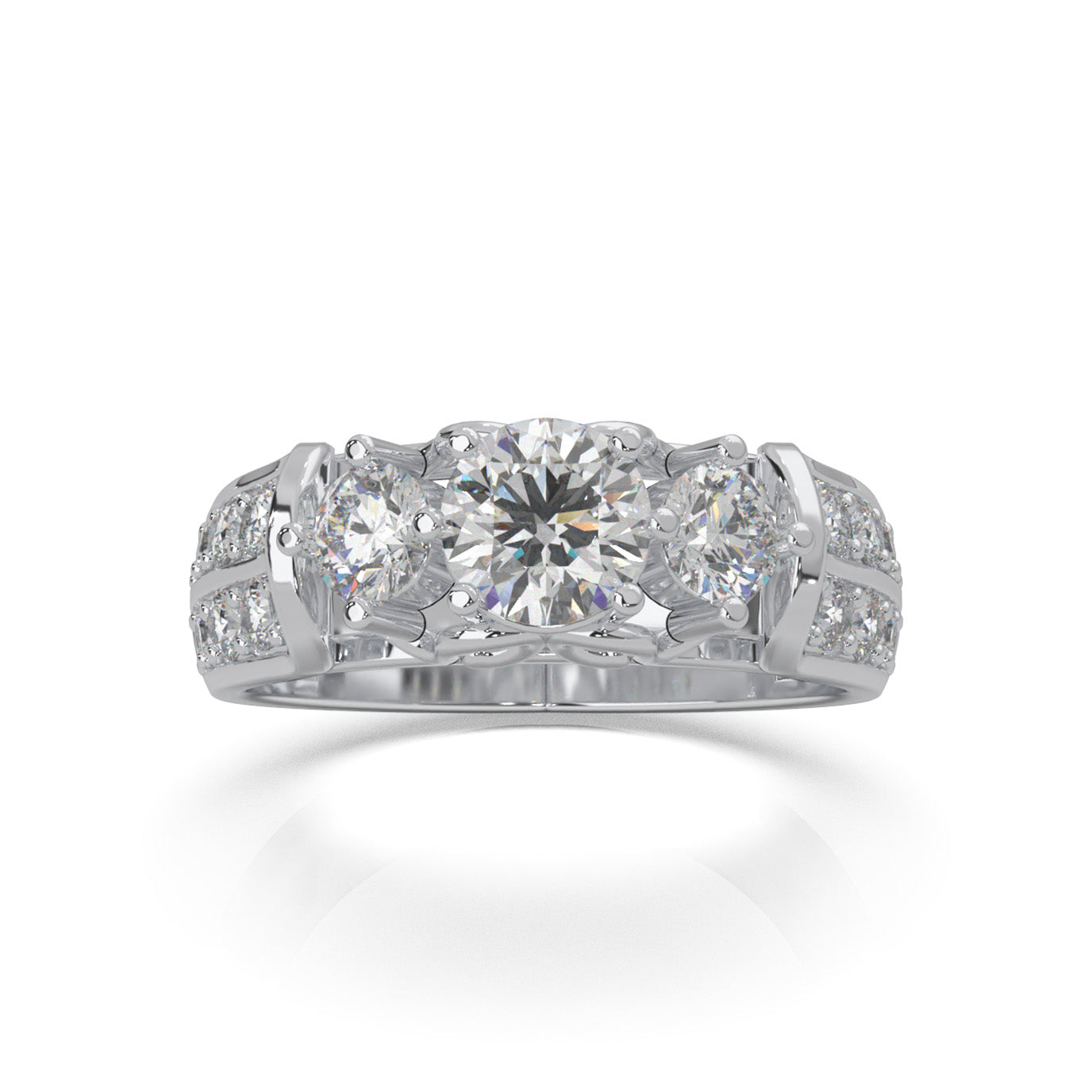 1.60 ct Moissanite 3Stone Rings in 14k White Gold