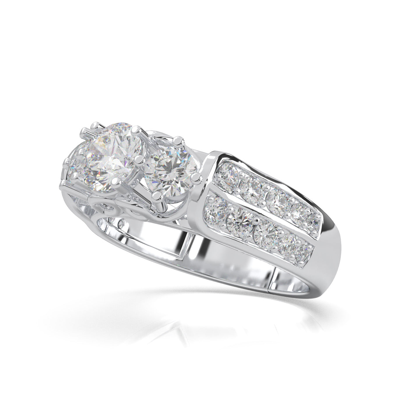 1.60 ct Moissanite 3Stone Rings in 14k White Gold