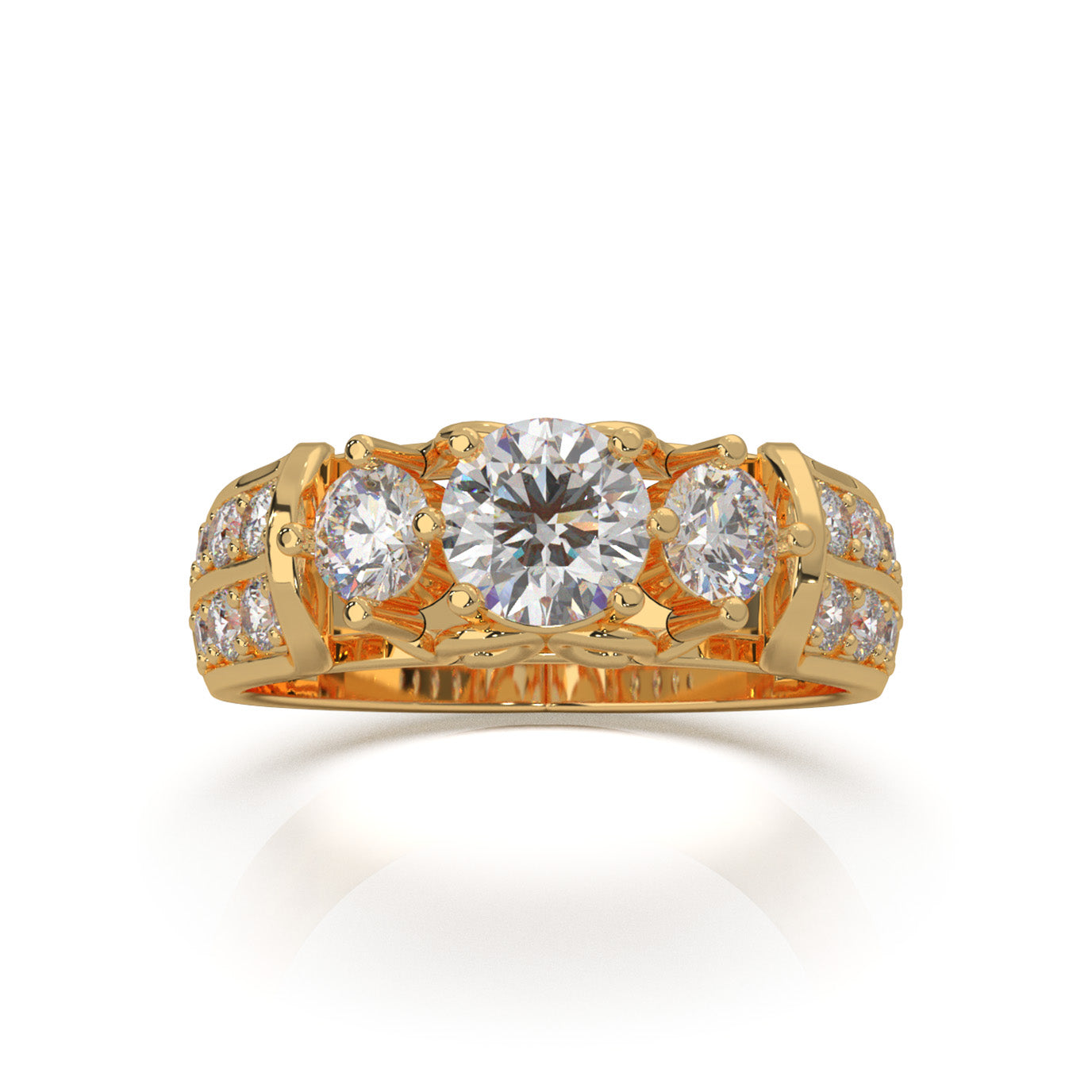 1.60 ct Moissanite 3Stone Rings in 10k Yellow Gold