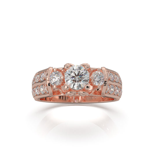 1.70 ct Moissanite 3Stone Rings in 10k Rose Gold