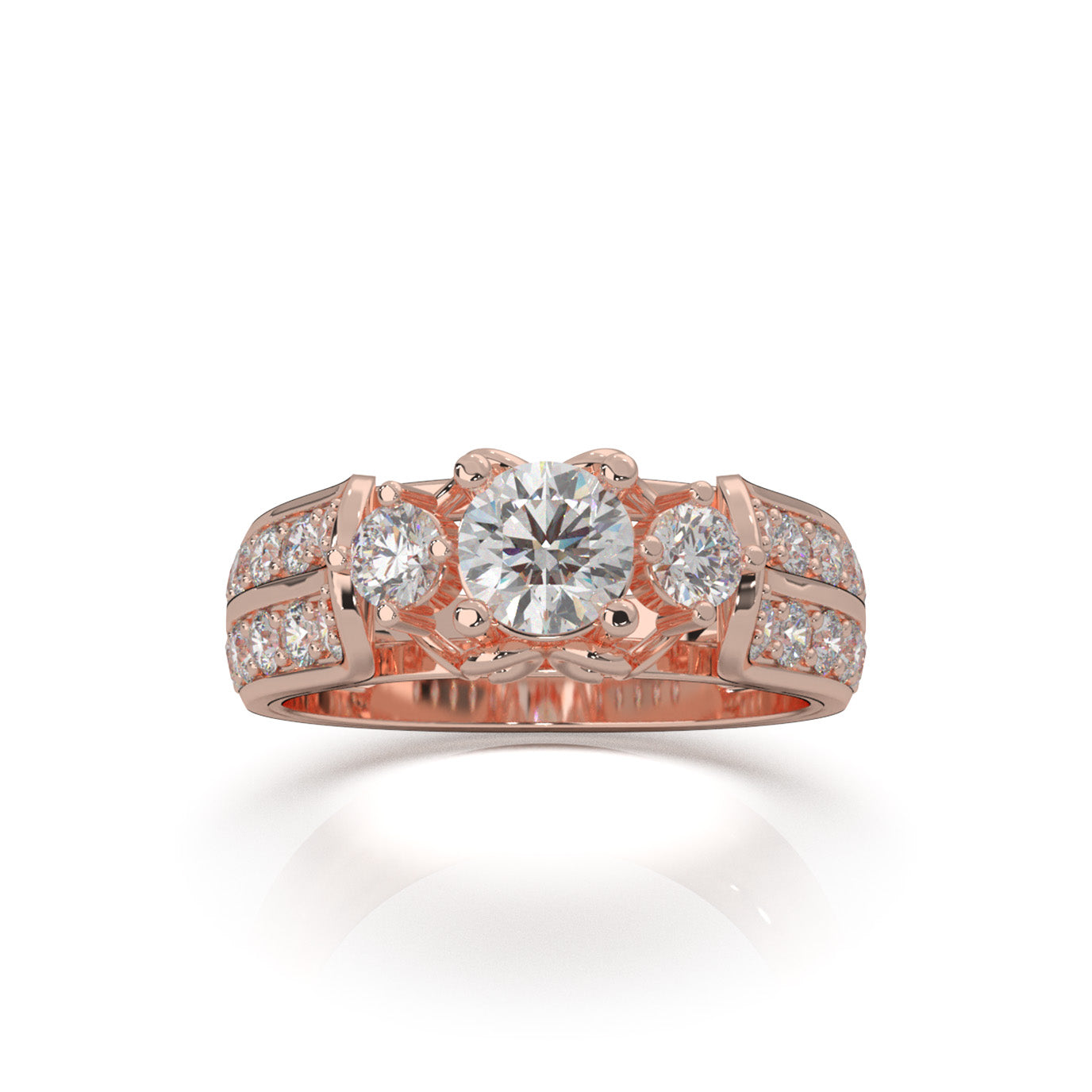 1.70 ct Moissanite 3Stone Rings in 14k Rose Gold