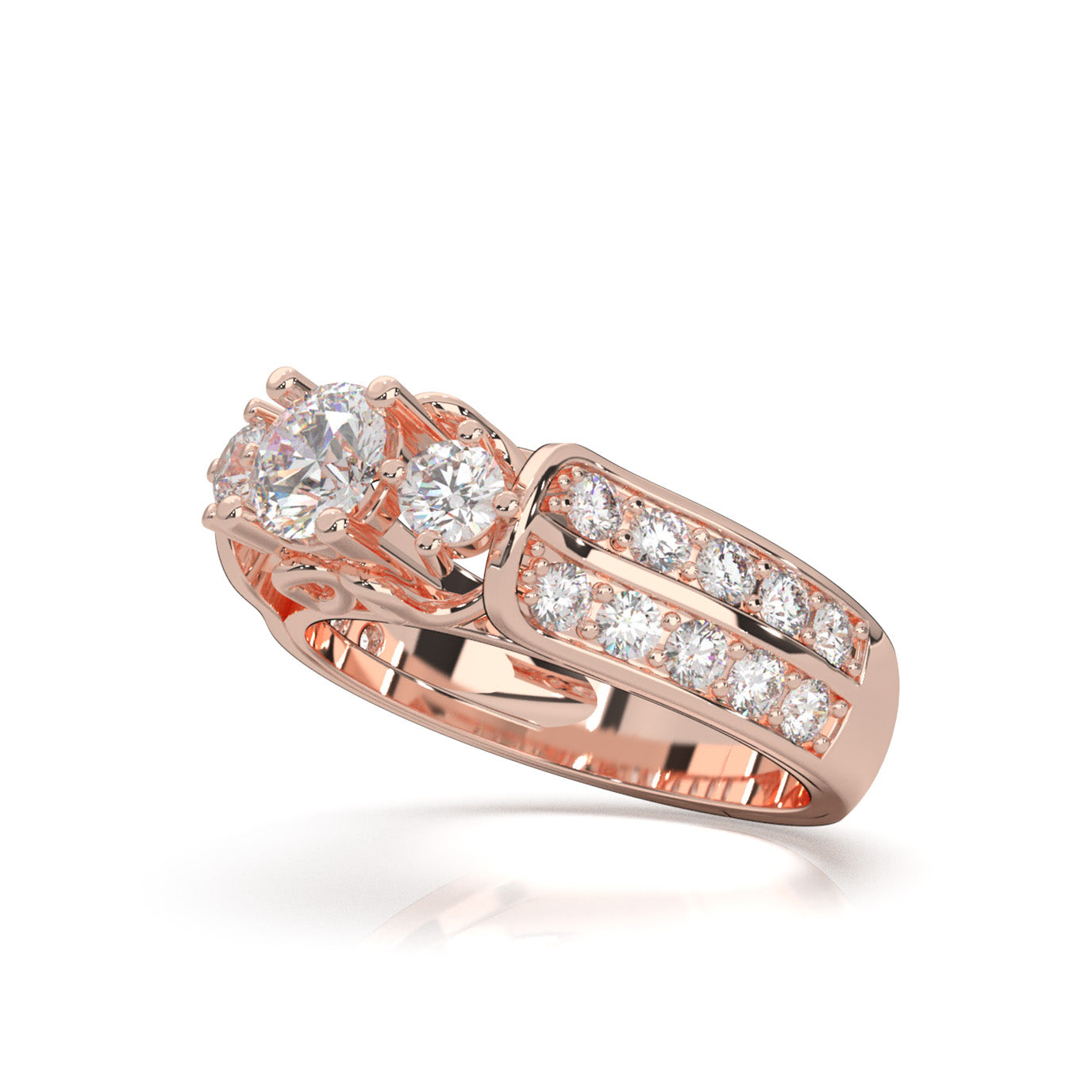 1.70 ct Moissanite 3Stone Rings in 10k Rose Gold