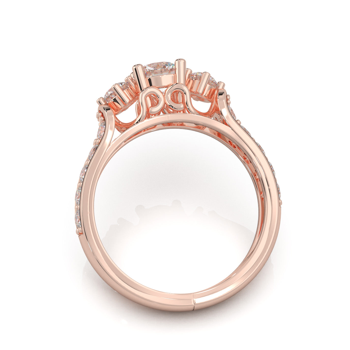 1.70 ct Natural Diamond 3Stone Rings in 10k Rose Gold