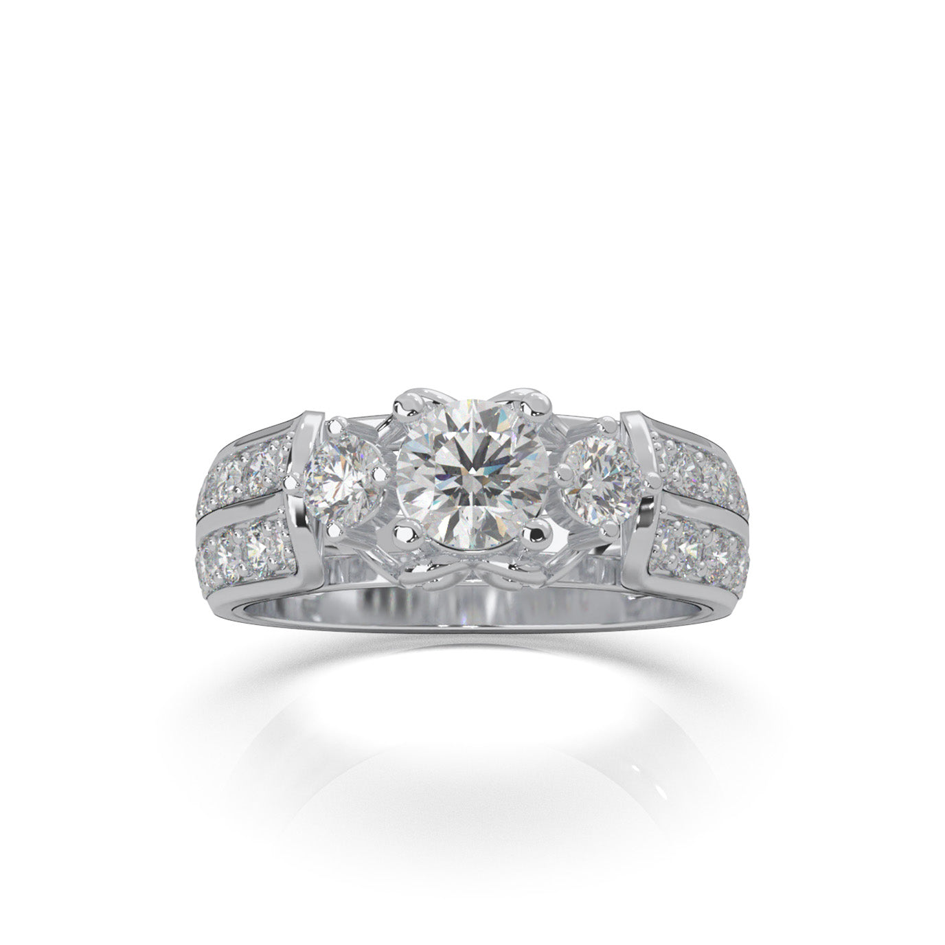 1.70 ct Moissanite 3Stone Rings in 14k White Gold