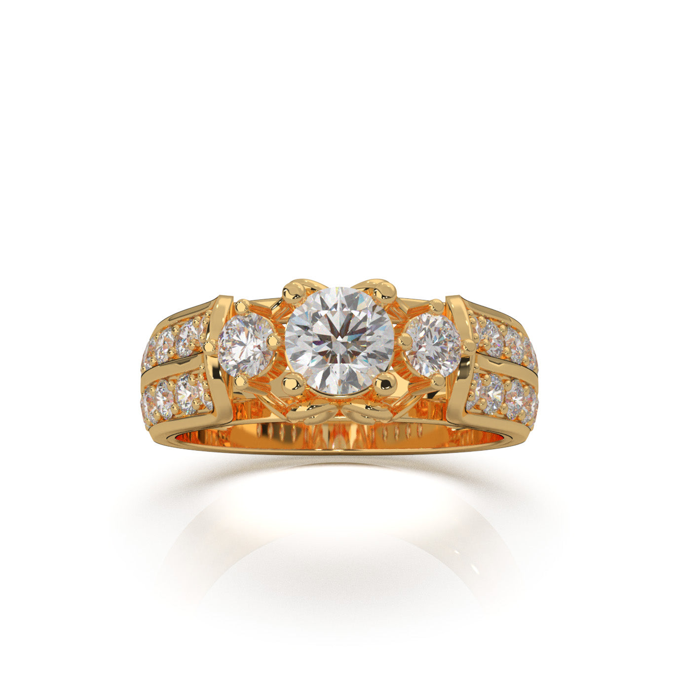 1.70 ct Moissanite 3Stone Rings in 14k Yellow Gold