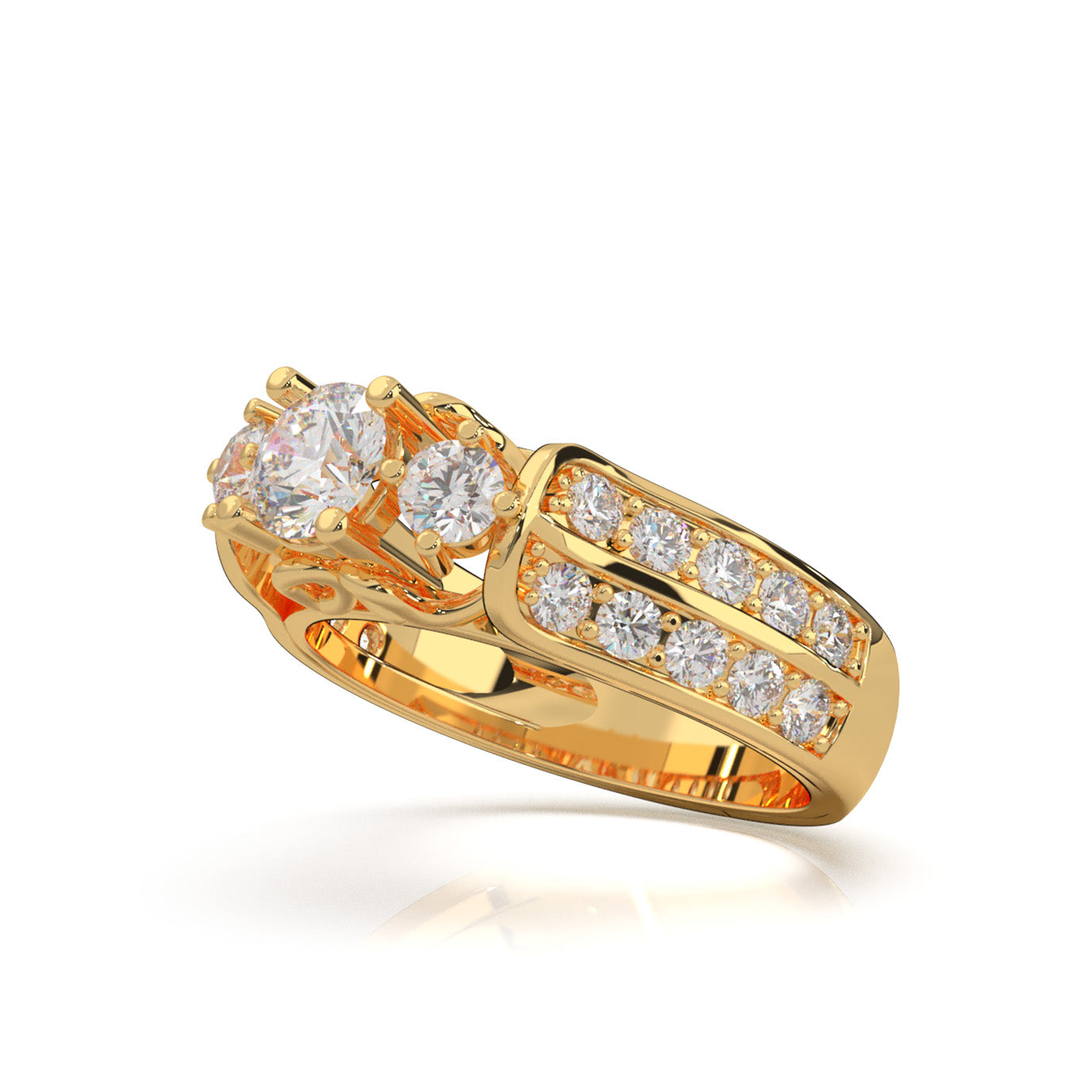 1.70 ct Moissanite 3Stone Rings in 14k Yellow Gold