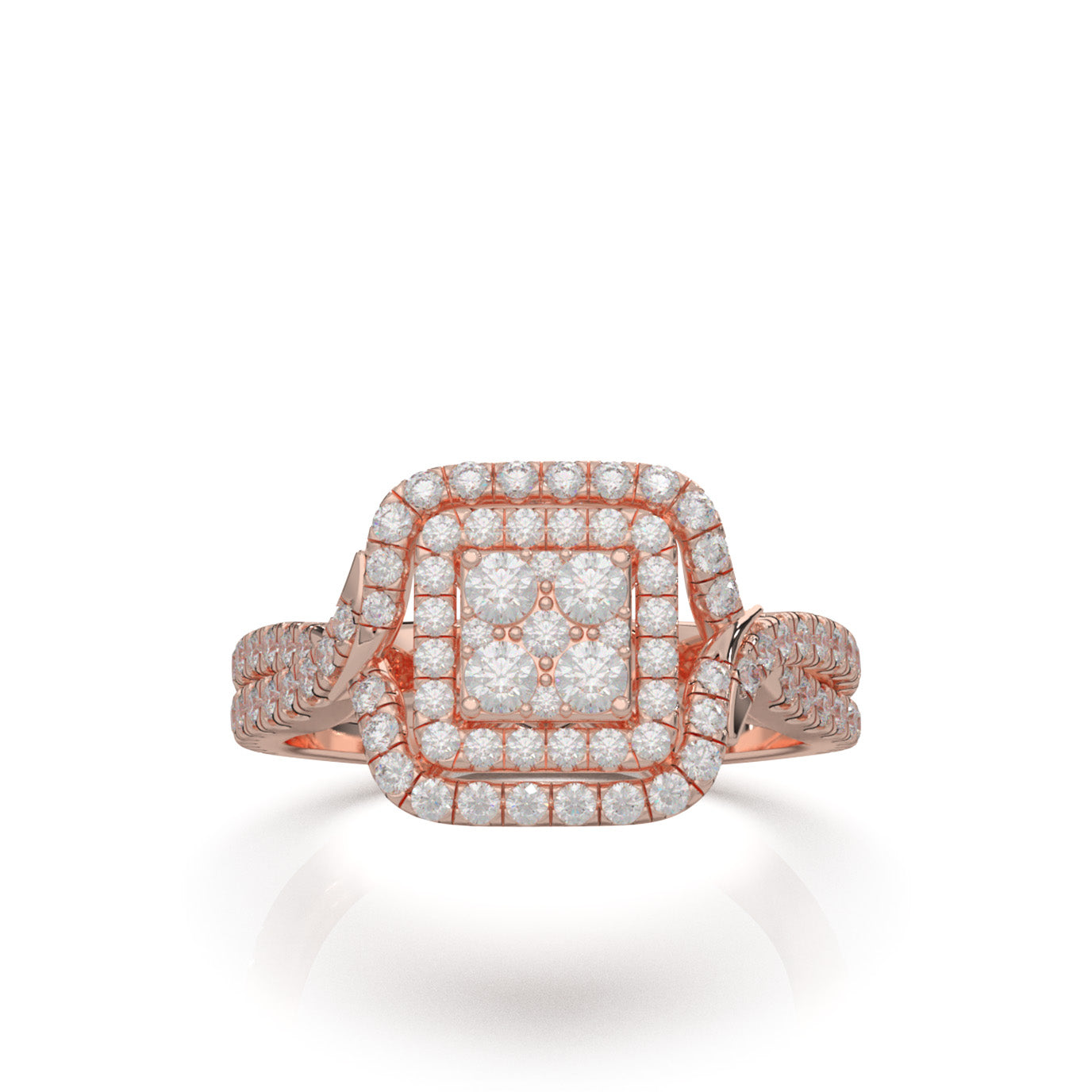 1.20 ct Moissanite Round Cut Square Shape Twist Engagement Ring in 10k Rose Gold