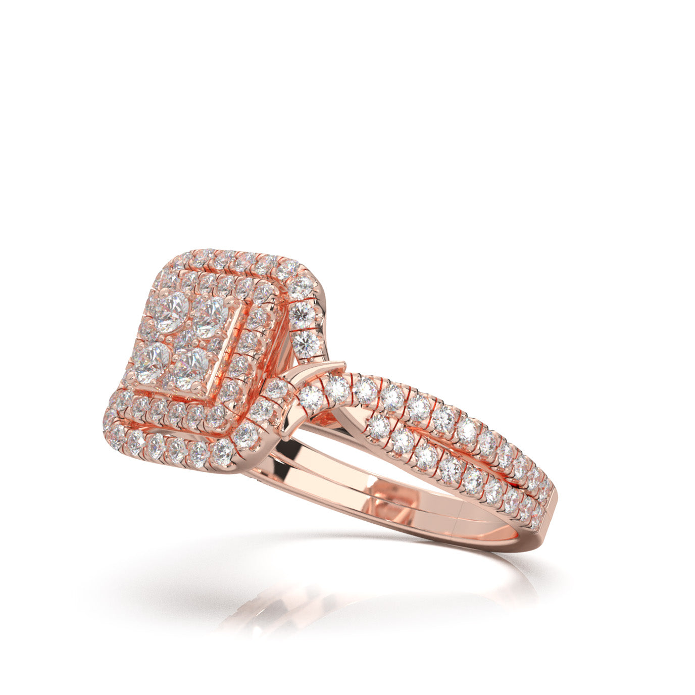 1.20 ct Moissanite Round Cut Square Shape Twist Engagement Ring in 14k Rose Gold