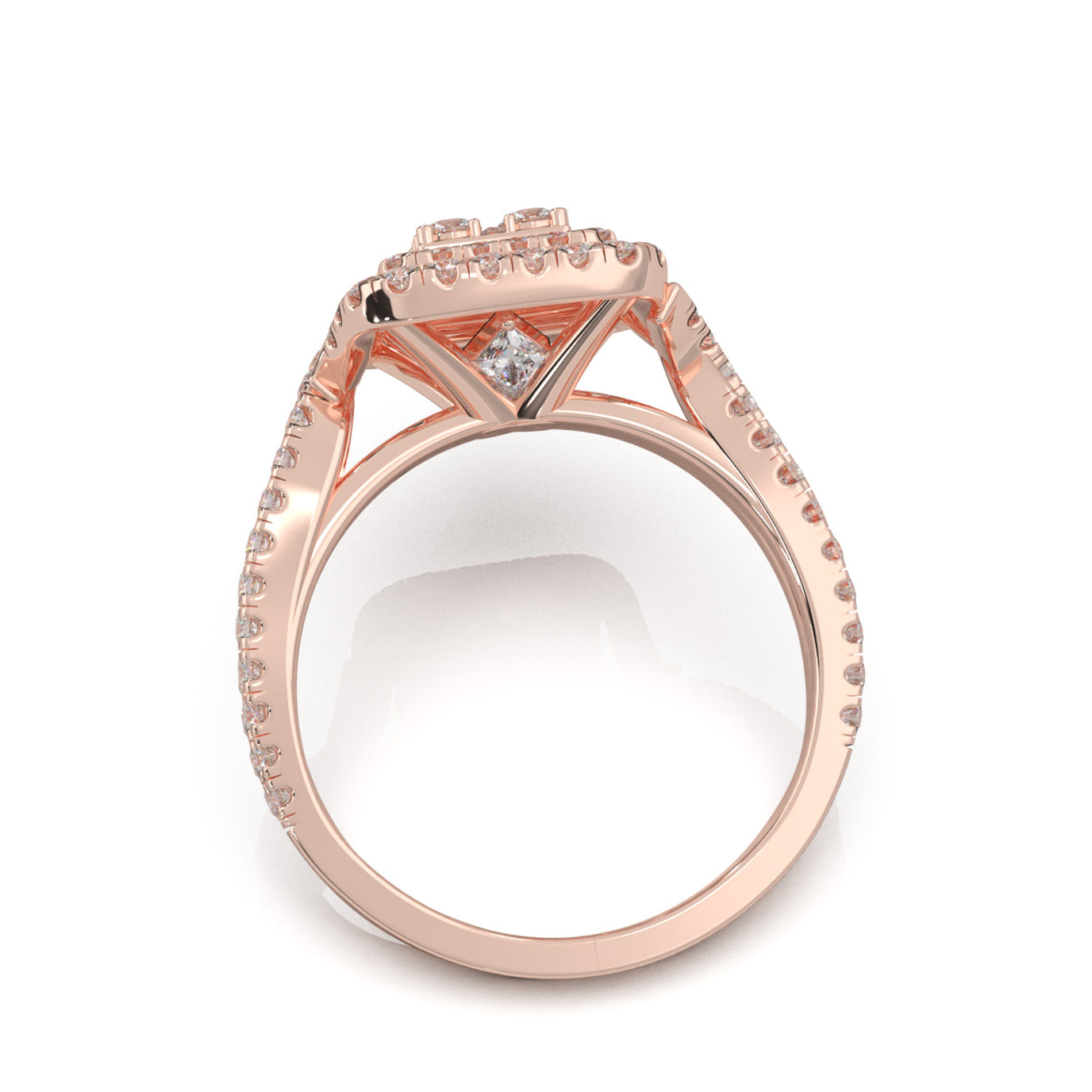 1.20 ct Natural Diamond Round Cut Square Shape Twist Engagement Ring in 10k Rose Gold