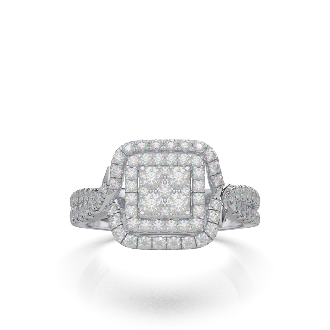 1.20 ct Lab Grown Diamond Round Cut Square Shape Twist Engagement Ring in 14k White Gold