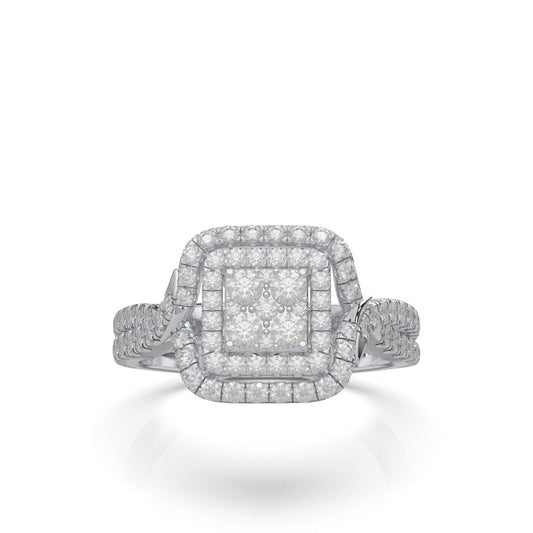 1.20 ct Moissanite Round Cut Square Shape Twist Engagement Ring in 14k White Gold