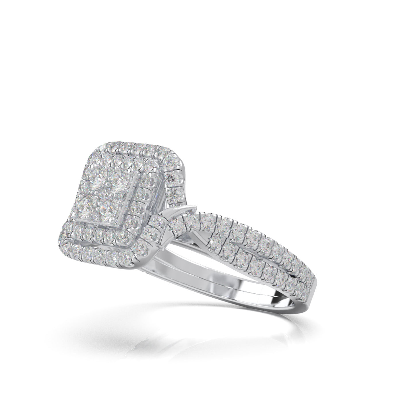 1.20 ct Natural Diamond Round Cut Square Shape Twist Engagement Ring in 14k White Gold