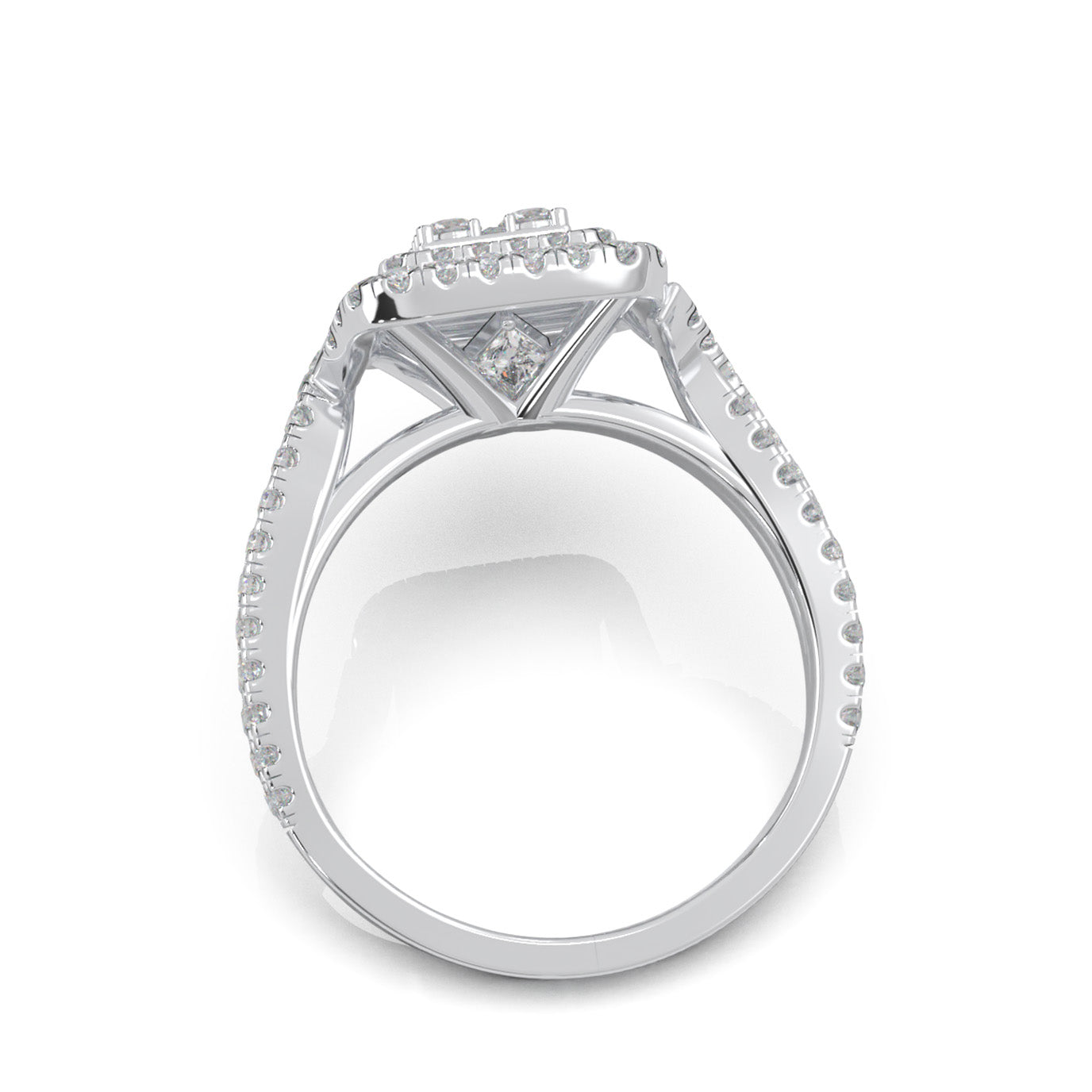 1.20 ct Natural Diamond Round Cut Square Shape Twist Engagement Ring in 14k White Gold