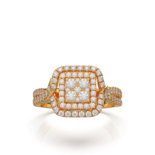 1.20 ct Natural Diamond Round Cut Square Shape Twist Engagement Ring in 10k Yellow Gold