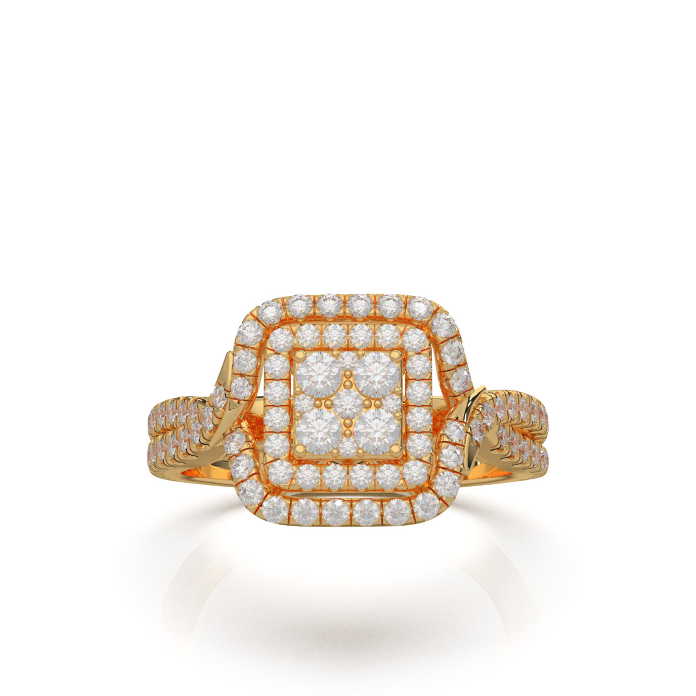 1.20 ct Moissanite Round Cut Square Shape Twist Engagement Ring in 14k Yellow Gold