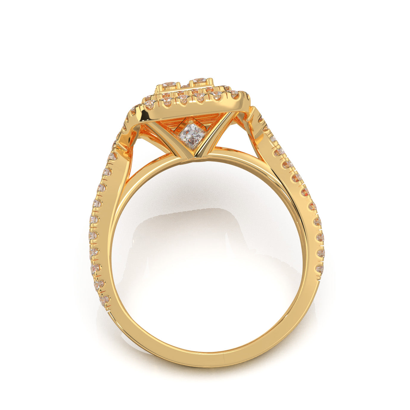 1.20 ct Moissanite Round Cut Square Shape Twist Engagement Ring in 10k Yellow Gold