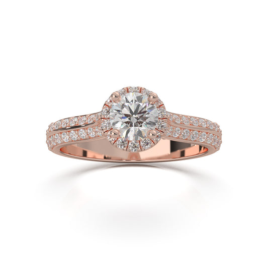 1.20 ct Moissanite Round Cut Under Halo Engagement Ring in 10k Rose Gold