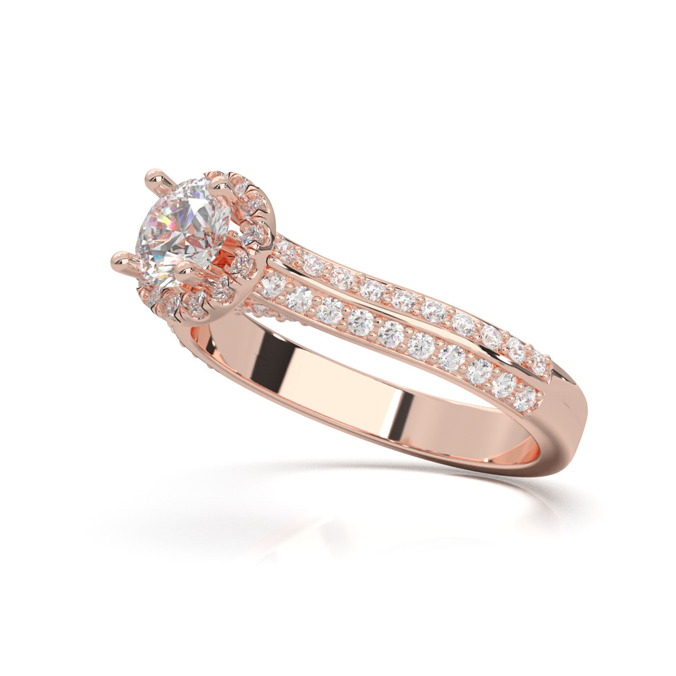 1.20 ct Lab Grown Diamond Round Cut Under Halo Engagement Ring in 14k Rose Gold
