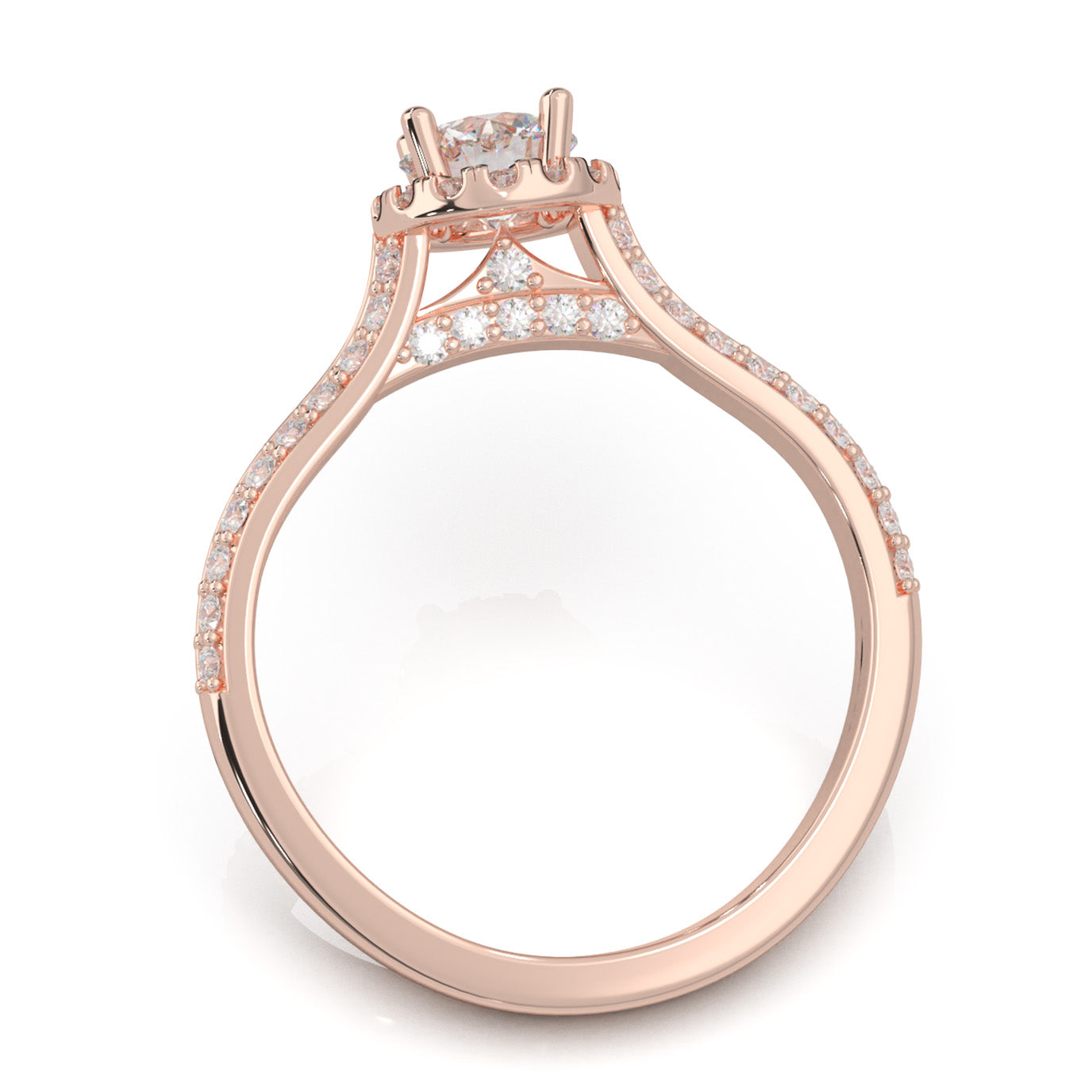 1.20 ct Moissanite Round Cut Under Halo Engagement Ring in 14k Rose Gold