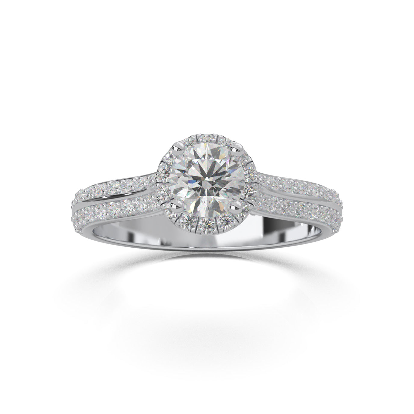 1.20 ct Natural Diamond Round Cut Under Halo Engagement Ring in 14k White Gold