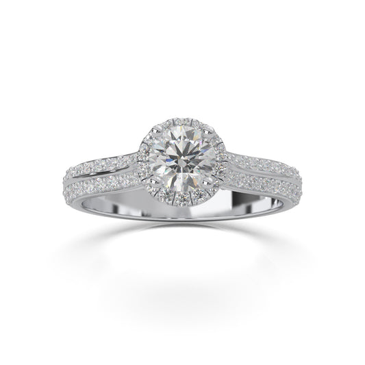 1.20 ct Moissanite Round Cut Under Halo Engagement Ring in 14k White Gold