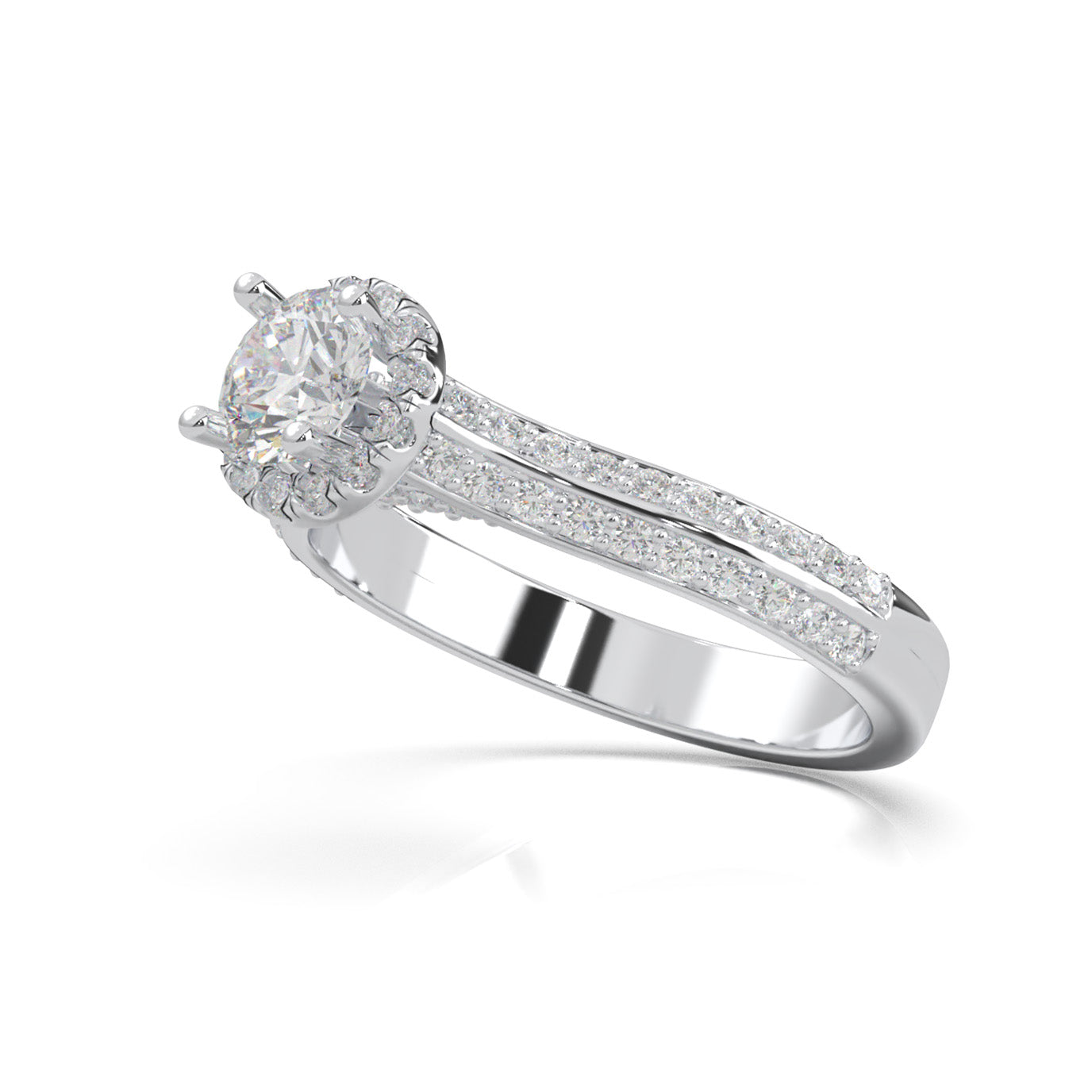 1.20 ct Moissanite Round Cut Under Halo Engagement Ring in 14k White Gold