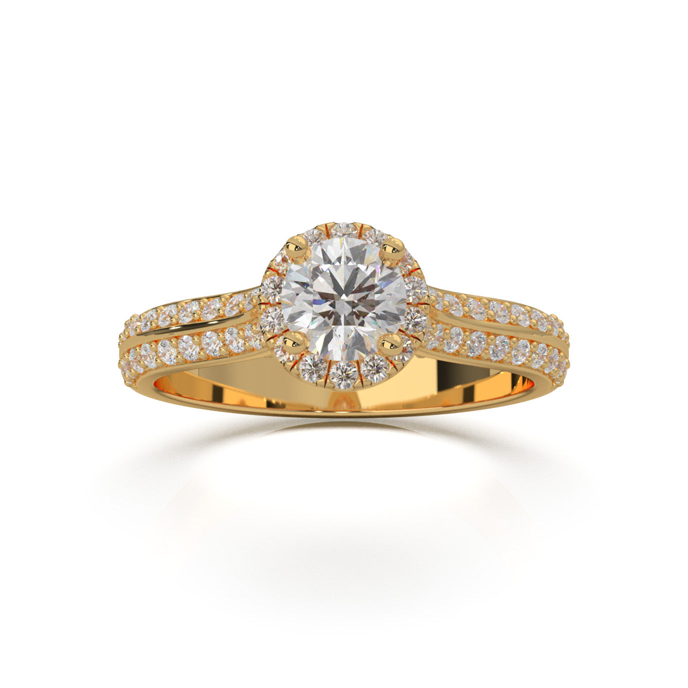 1.20 ct Lab Grown Diamond Round Cut Under Halo Engagement Ring in 14k Yellow Gold